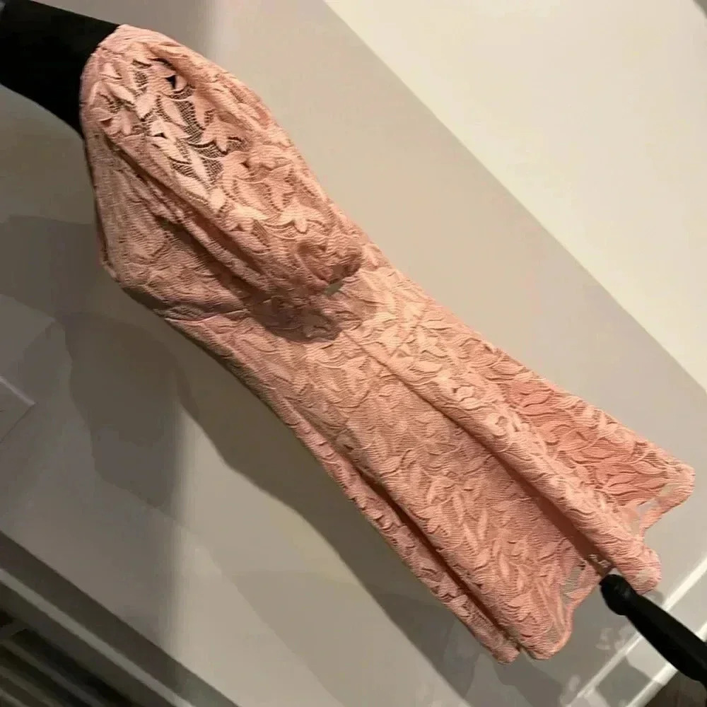 Shoshanna Alize Blush,Lace Overlay,V-Neck,Short Puff Sleeves,A-Line,Empire Waist — image 7 of 8